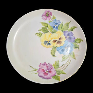 Eschenbach Baronet China Celeste 8" Salad Plate Bavaria Germany Pansy Floral Vtg